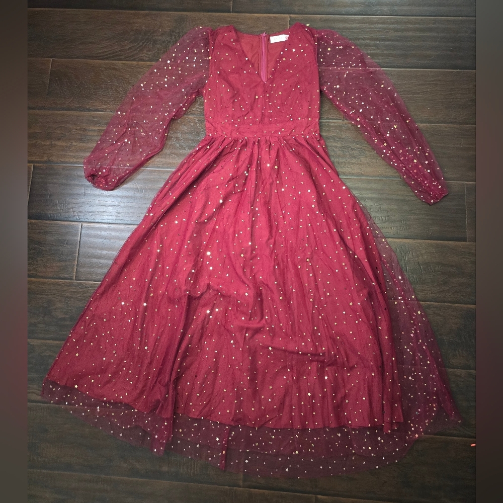 NWT JJs House Womens Sparkle Star Red Special Occasion Cocktail Dress Small - Picture 3 of 14